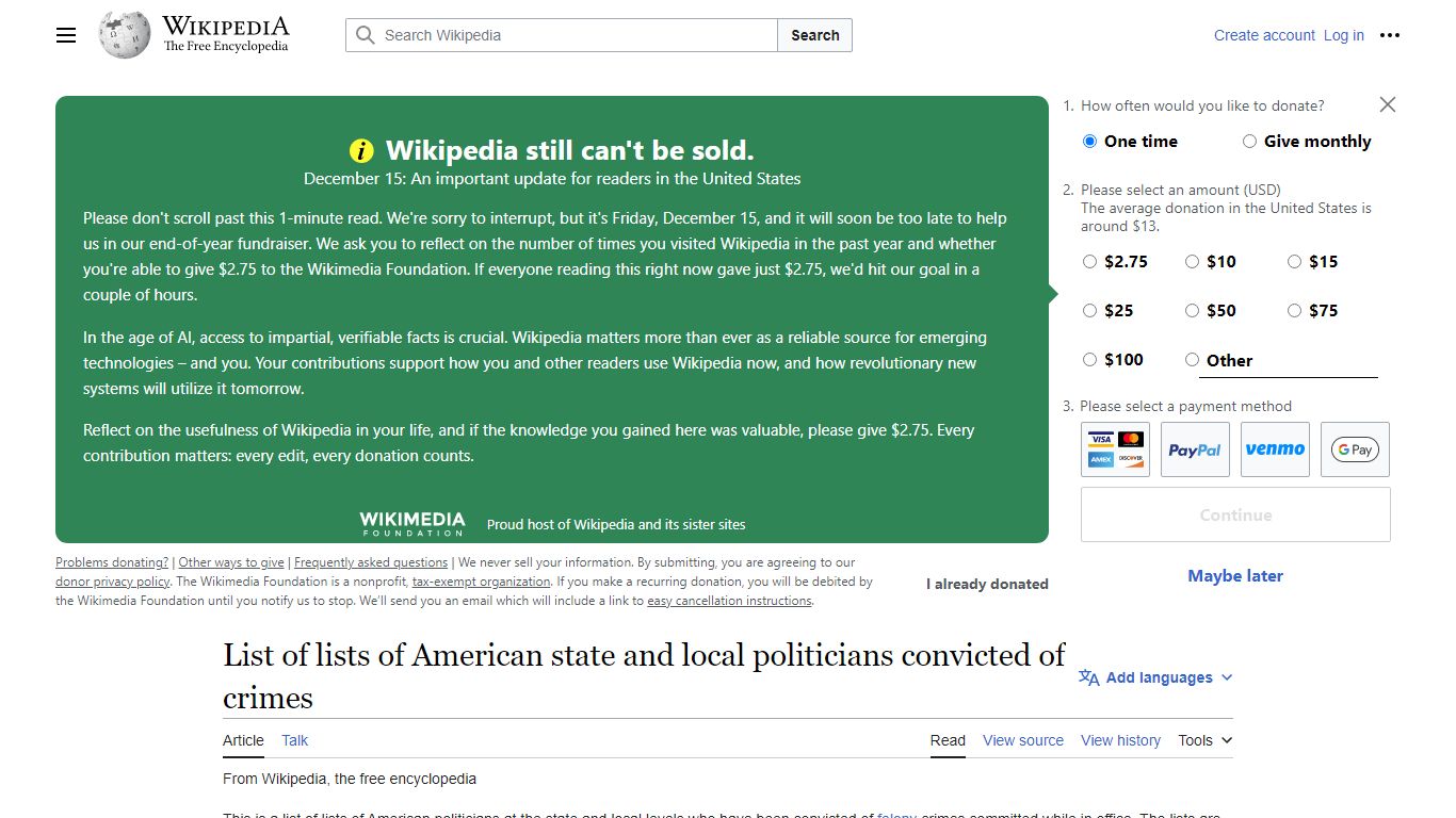List of lists of American state and local politicians convicted of ...