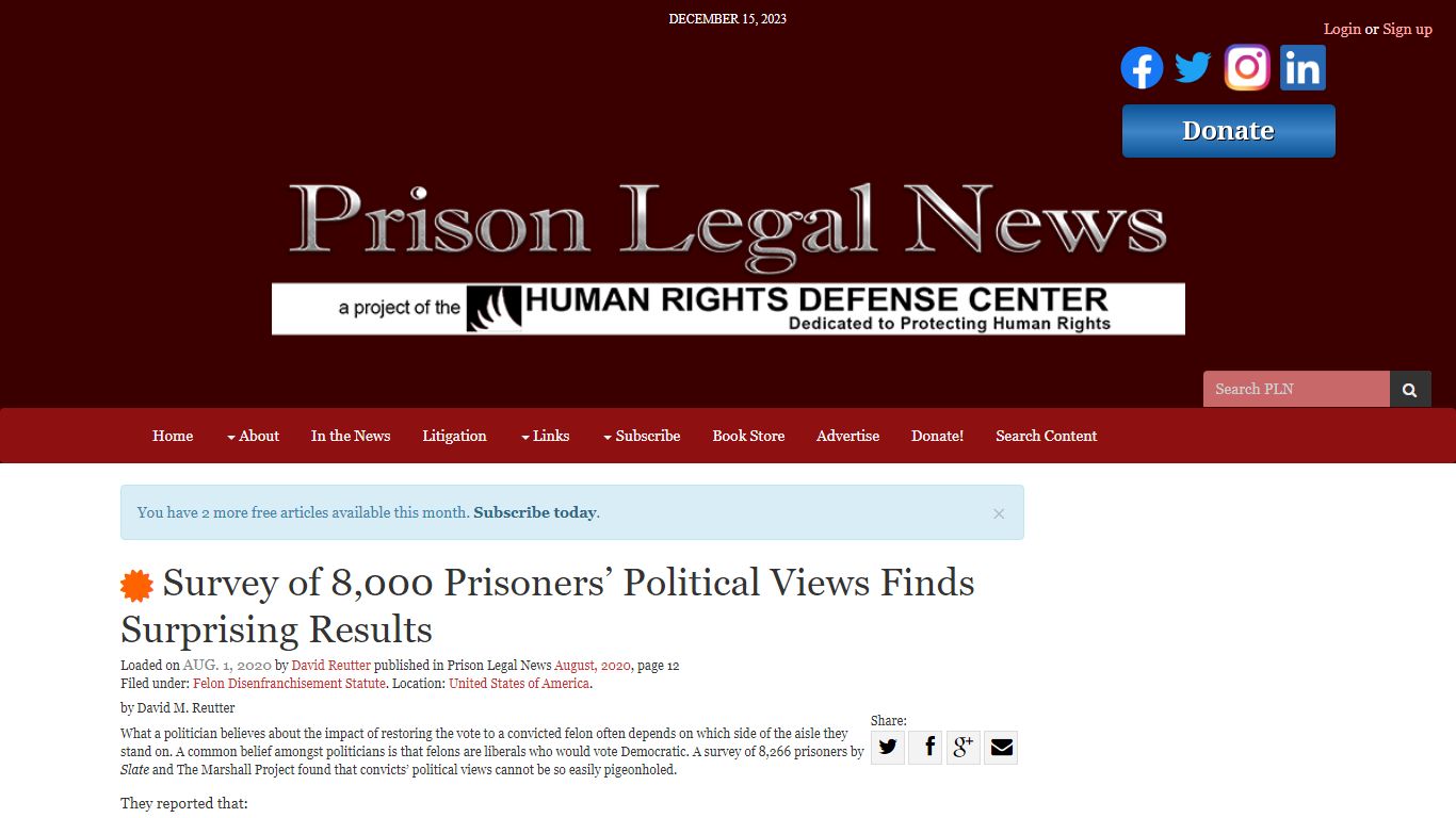 Survey of 8,000 Prisoners’ Political Views Finds ... - Prison Legal News