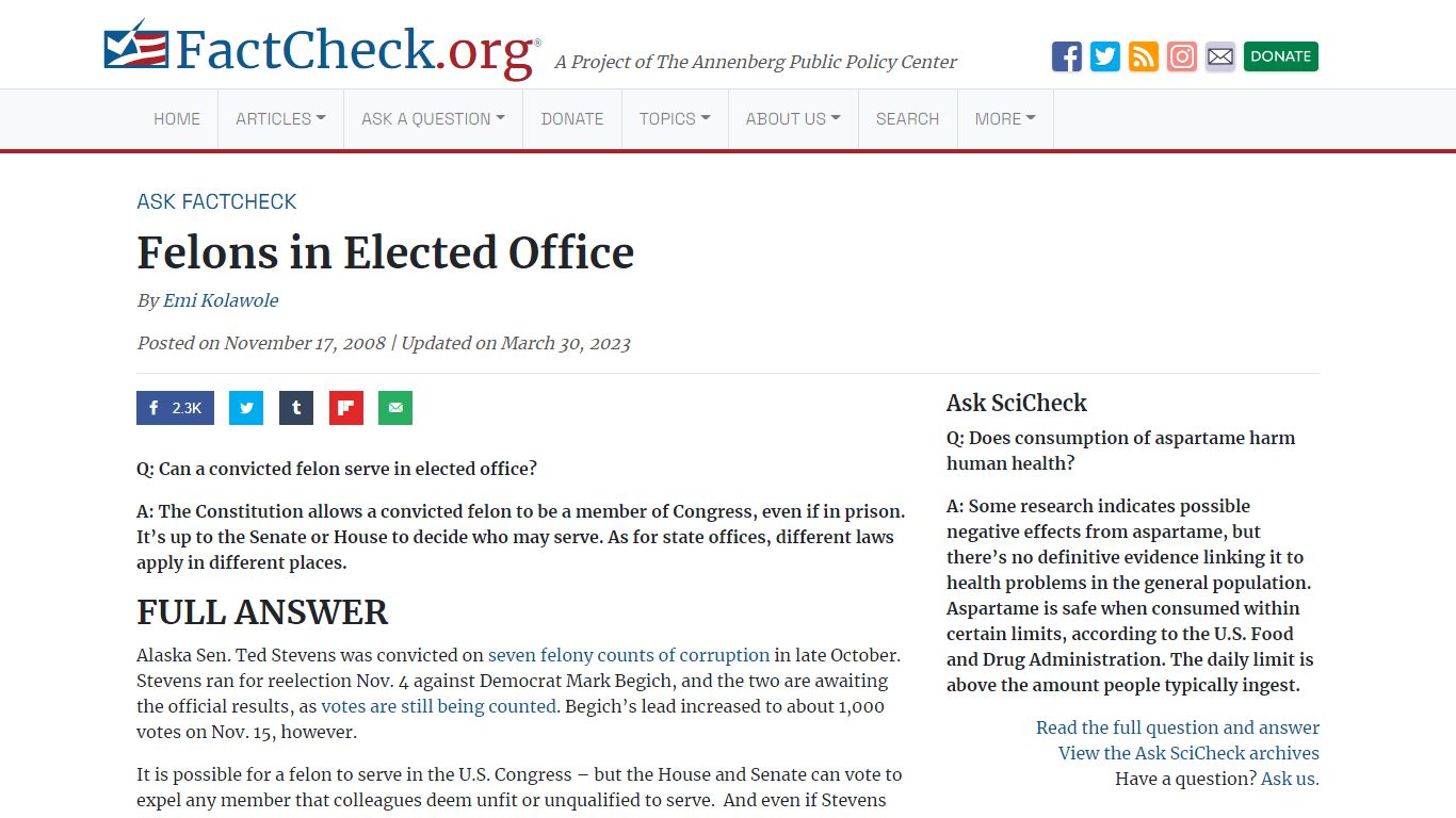 Felons in Elected Office - FactCheck.org
